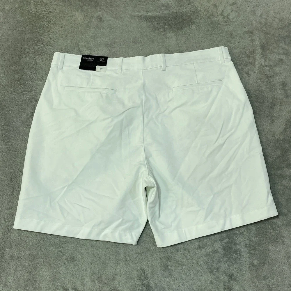 NWT Alfani Alfatech Tech Shorts Men's 40 White Cotton Blend Stretch Flat Front